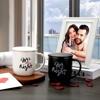 Mr Right Mrs Always Right Couple Coffee Mugs Cups - Wedding Anniversary Valentine's Day Gift - Couples Ceramic Marble Mugs Set