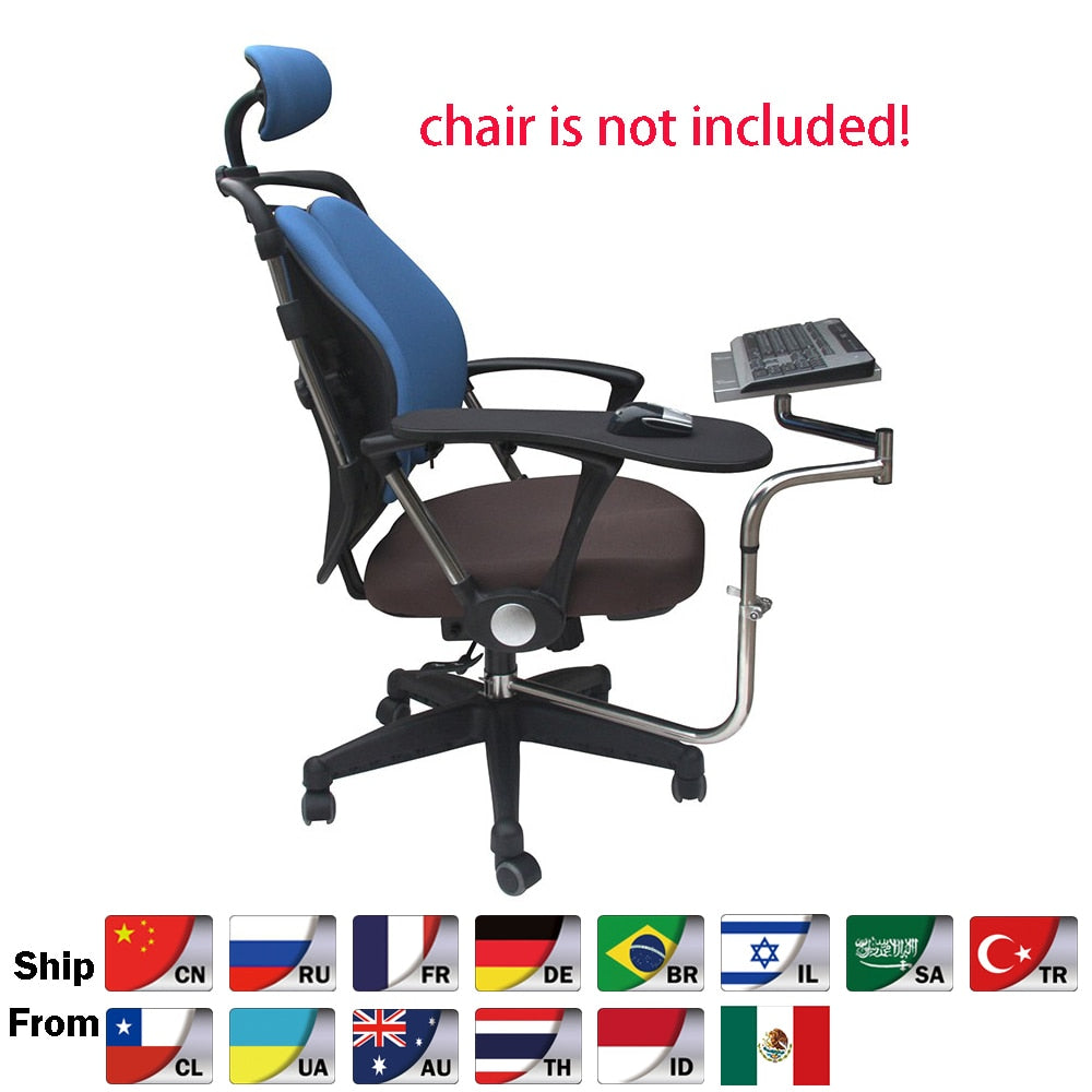 OK010 Full Motion Chair Shaft Clamp Keyboard Support + Chair Arm Clamp Elbow Wrist Support Mouse Pad Arm Rest  for Office &amp; Game