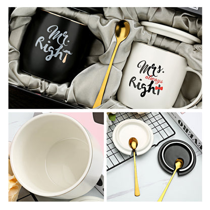Mr Right Mrs Always Right Couple Coffee Mugs Cups - Wedding Anniversary Valentine's Day Gift - Couples Ceramic Marble Mugs Set