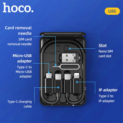 Hoco 6 in 1 Multifunctional Phone Charge Cable Kit For iPhone 14 13 12 Pro Max Micro USB Cable Type C Adapter Fast Charger Cable
