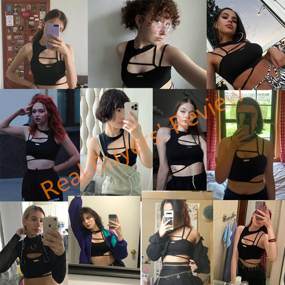 Crop Top Women Hollow Out Black Blouses Sleeveless Skinny Cool Punk T Shirts Techwear 2022 Summer Tank Tops Y2k Clothes