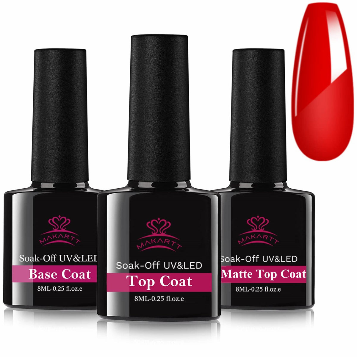 Makartt 8ML Matte Top Coat and High Gloss Top Gel Coat Base Coat Set - No Wipe top Coat, Gel Nail Polish Matte Shine Finish