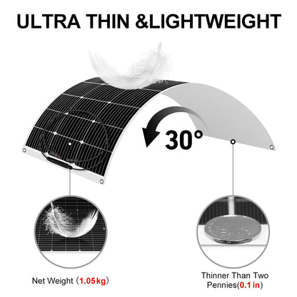 Dokio 18V 10pc 100W Flexible Solar panel Monocrystalline Solar Panel For Car/Home Waterproof Charge 12V 1000W Solar Panel