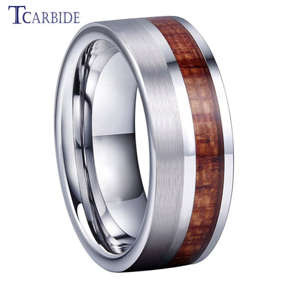 6MM 8MM Black Tungsten Wedding Band For Men And Women Offset Groove With Real Wood Inlay Trendy Gift Jewelry Comfort Fit