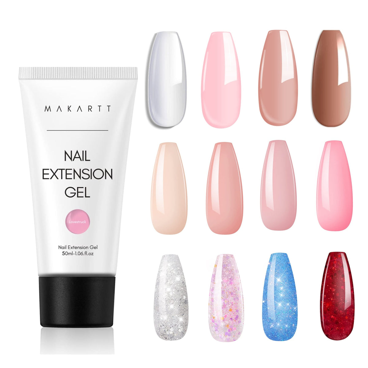 Makartt Poly Nail Gel, 50ML Clear / Pink / Nude Nature Nail Extension Gel Glitter Builder Nail Gel Fall Trendy DIY Nail Art