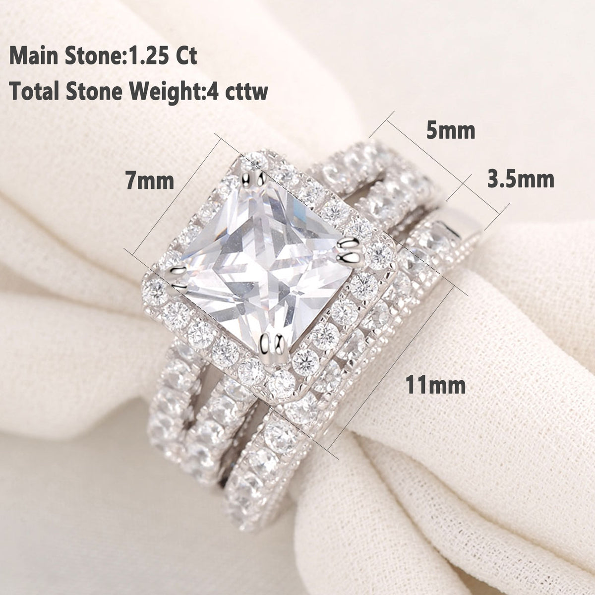 Newshe 2 Pcs Vintage Wedding Rings Set Solid 925 Sterling Silver 4Ct Princess Cut AAAAA CZ Engagement Ring for Women Bridal