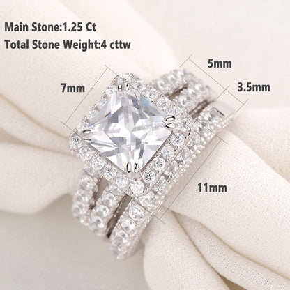 Newshe 2 Pcs Vintage Wedding Rings Set Solid 925 Sterling Silver 4Ct Princess Cut AAAAA CZ Engagement Ring for Women Bridal