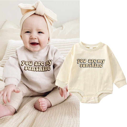 2022-08-08 Lioraitiin  0-24M Newborn Infant Baby Boy Girl 2Pcs Autumn Bodysuit Long Sleeve Sunshine Letter Printed Jumpsuit