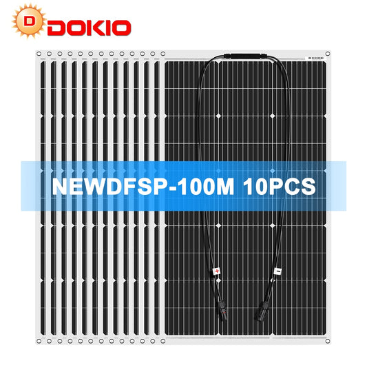 Dokio 18V 10pc 100W Flexible Solar panel Monocrystalline Solar Panel For Car/Home Waterproof Charge 12V 1000W Solar Panel