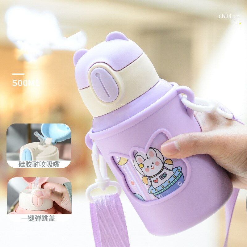 Kids Thermos Mug With Straw Stainless Steel Dobble Vacuum Flasks Children Cute Thermal Water Bottle Tumbler Thermocup