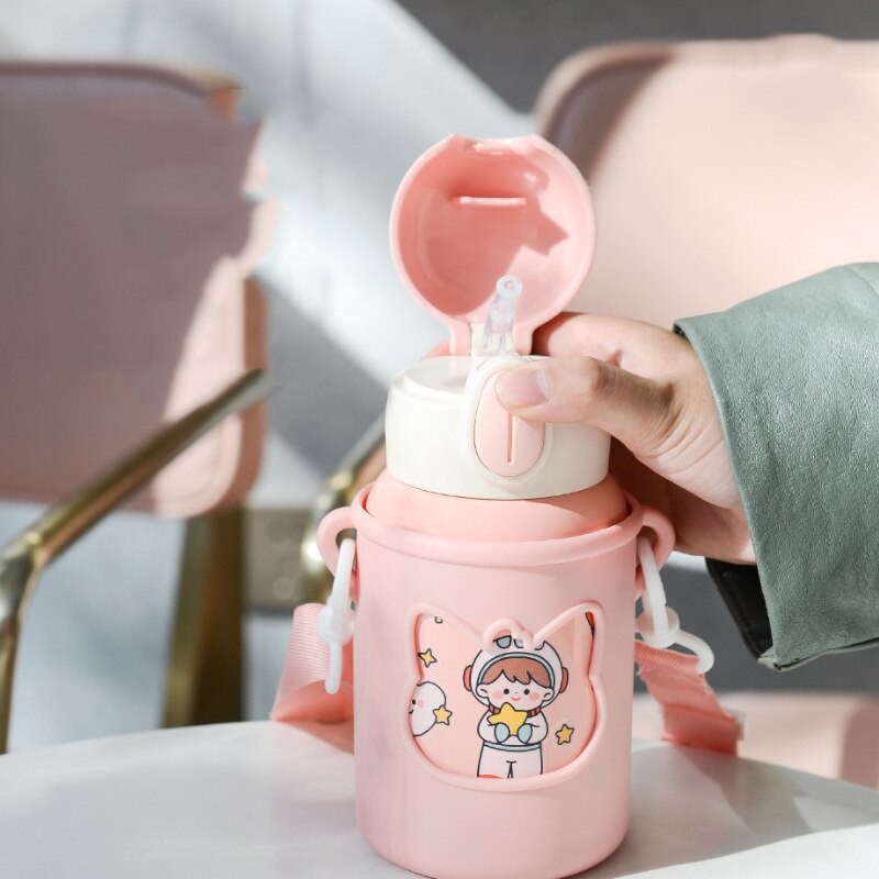 Kids Thermos Mug With Straw Stainless Steel Dobble Vacuum Flasks Children Cute Thermal Water Bottle Tumbler Thermocup