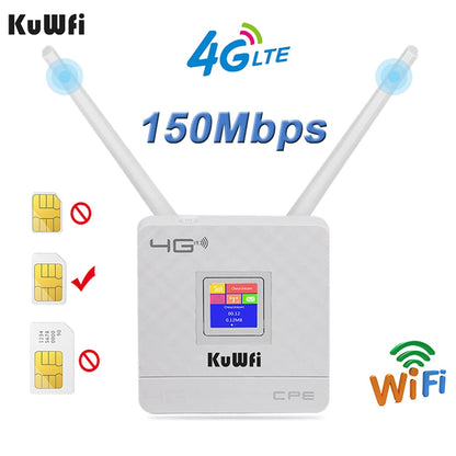 KuWfi 4G LTE CPE Wifi Router CAT4 150Mbps Wireless Router Unlocked 4G LTE SIM Wifi Router With External Antenna WAN/LAN RJ45