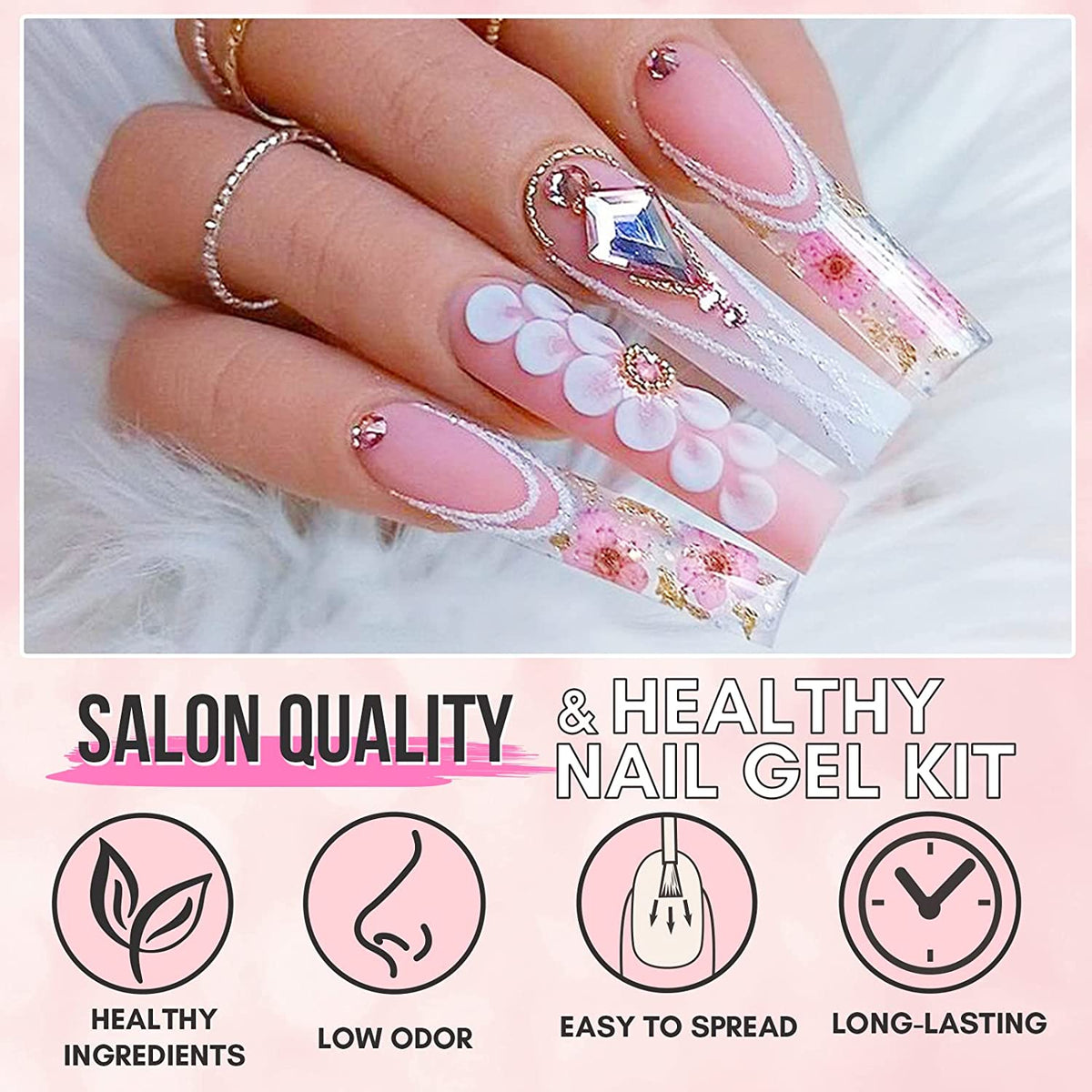 Makartt Poly Nail Gel, 50ML Clear / Pink / Nude Nature Nail Extension Gel Glitter Builder Nail Gel Fall Trendy DIY Nail Art
