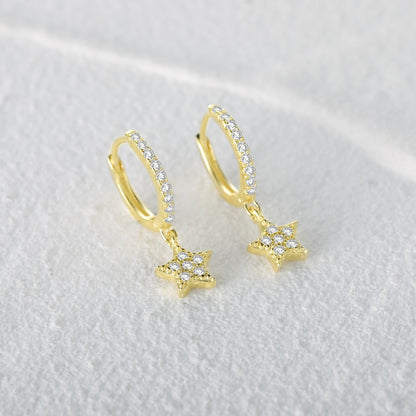 Aide 925 Sterling Silver Classic Zircon Star Moon Pendant Hoop Earrings For Women Crystal Pentagram Earrings Jewelry Pendiente