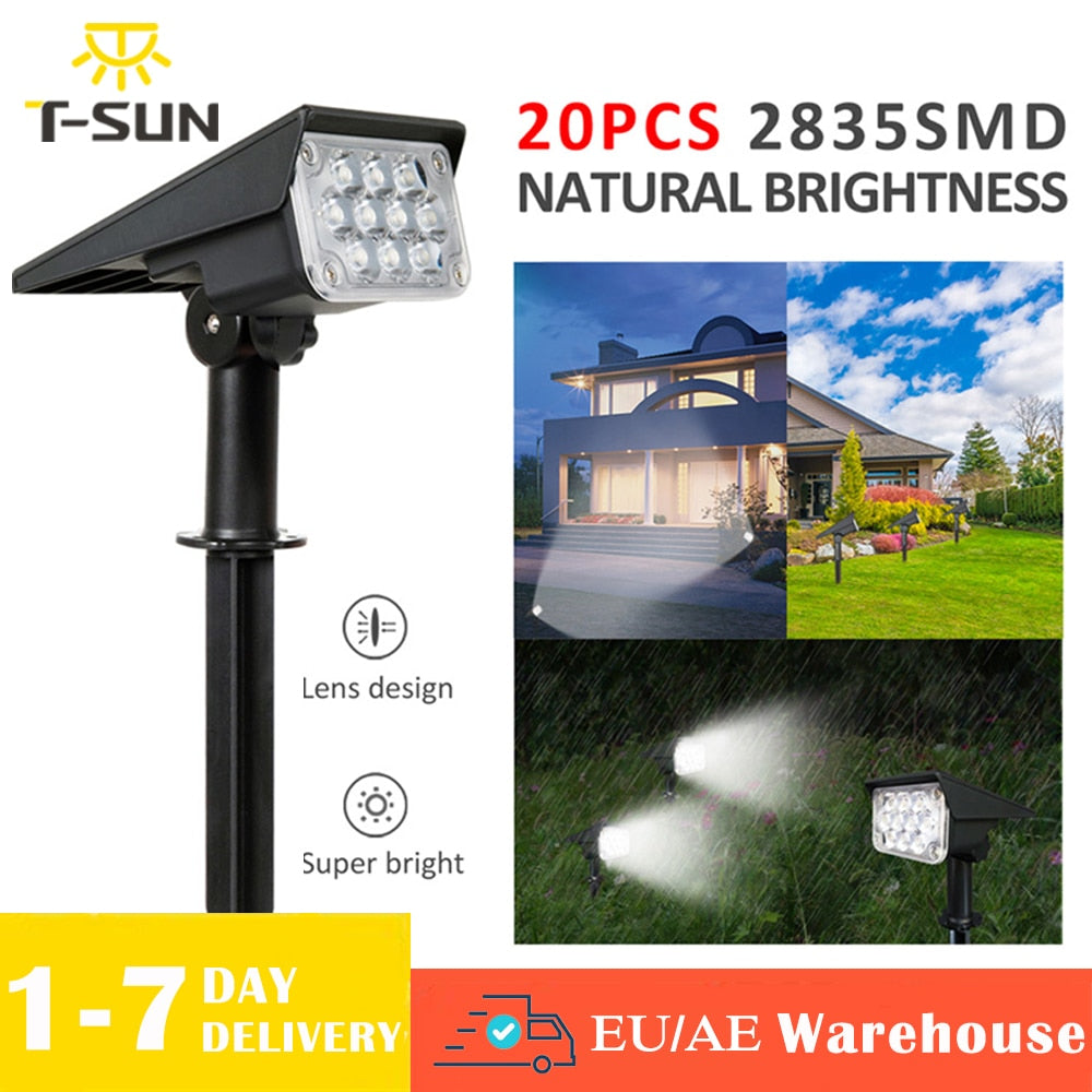 T-SUN 1pc/2pc/4pcs Adjustable Solar Spotlight Solar Garden Light IP65 Super Bright Landscape Wall Light Outdoor Light Solar Lamp