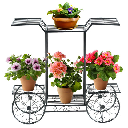 6-Tier Plant Stand for Indoor and Outdoor Black Metal Flower Pot Shelf Multi-Tiered Plant Pot Holding Display Rack