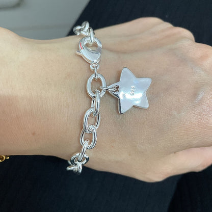 Classic Jewelry  925 Sterling Silver Color  Bracelet Star Charm  for Women Men Silver Link Chain Bracelet
