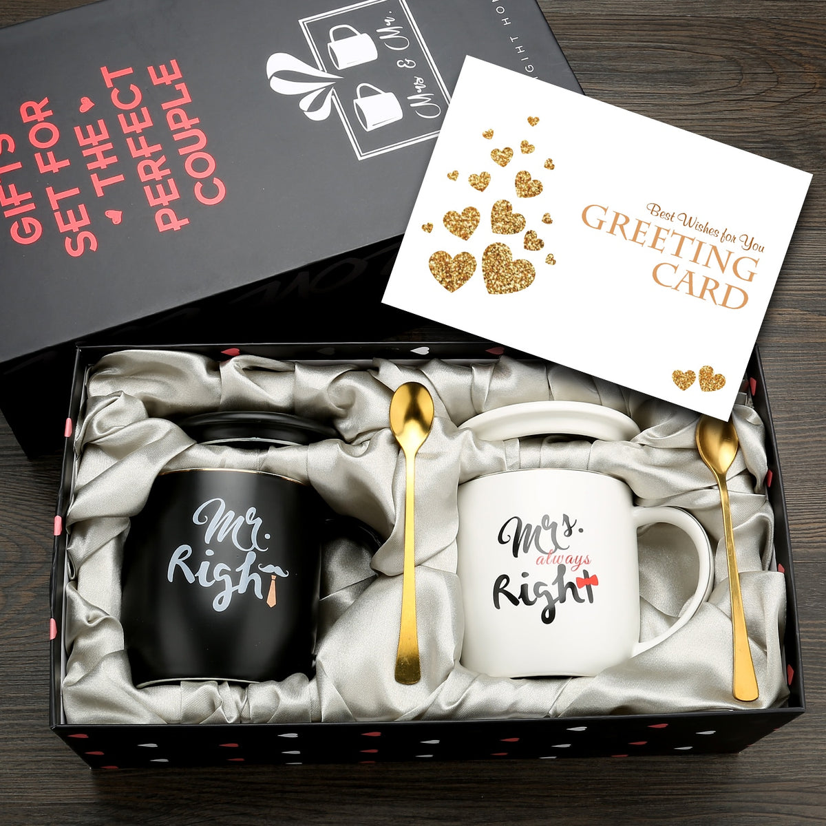 Mr Right Mrs Always Right Couple Coffee Mugs Cups - Wedding Anniversary Valentine's Day Gift - Couples Ceramic Marble Mugs Set
