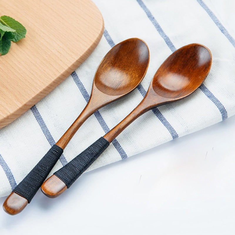 2Pcs Wooden Spoons Japanese Wood Rice Soup Spoon Kitchen Wood Spoon Set for Eating Soup Dessert Teaspoon Kids Spoon Tableware