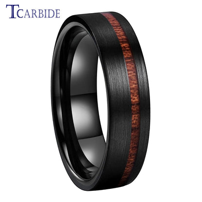 6MM 8MM Black Tungsten Wedding Band For Men And Women Offset Groove With Real Wood Inlay Trendy Gift Jewelry Comfort Fit