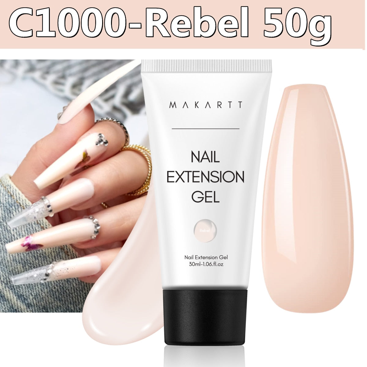 Makartt Poly Nail Gel, 50ML Clear / Pink / Nude Nature Nail Extension Gel Glitter Builder Nail Gel Fall Trendy DIY Nail Art