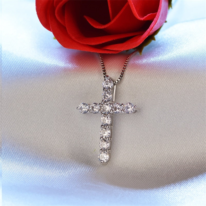 YANHUI Good Quality Cubic Zircon Cross Pendant Necklace Original Tibetan Silver Choker Statement Necklace Women Gift Jewelry
