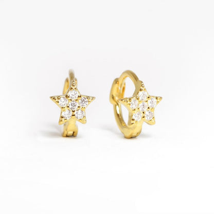 Aide 925 Sterling Silver Classic Zircon Star Moon Pendant Hoop Earrings For Women Crystal Pentagram Earrings Jewelry Pendiente