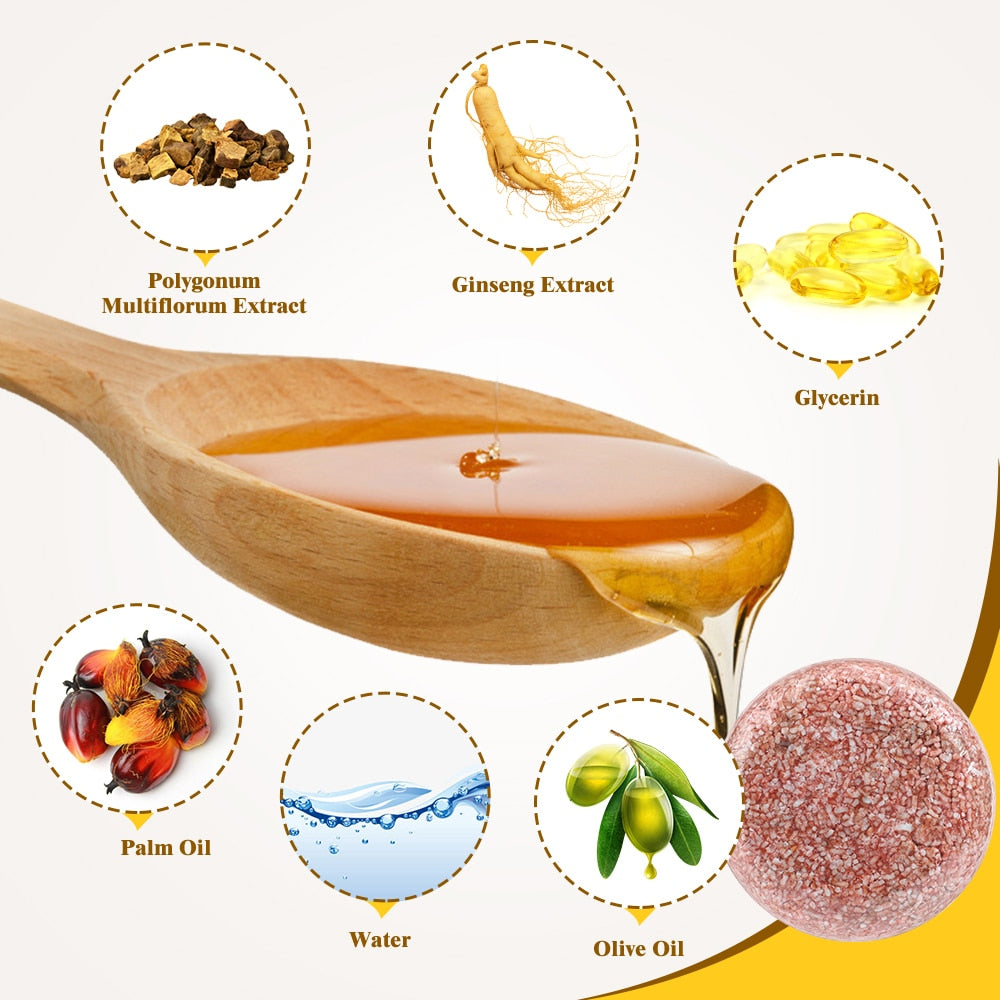 Polygonum Essence Hair Darkening Shampoo Soap Natural Organic Mild Formula Hair Shampoo Gray Hair Reverse Anti Loss Hair Care