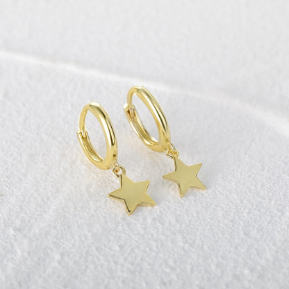 Aide 925 Sterling Silver Classic Zircon Star Moon Pendant Hoop Earrings For Women Crystal Pentagram Earrings Jewelry Pendiente