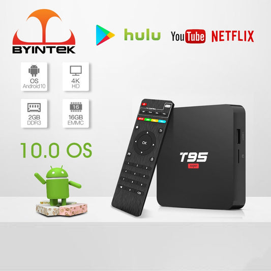 BYINTEK TV Box Android 10.0 OS,2G+16G 2.4G WIFI Chipset3229,Media Player Netflix Hulu,Media player 4K  Youtube for projector