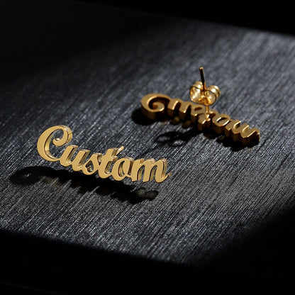 Personalized Custom Name Earring For Women Stainless Steel en Customize Cursive Letter Stud Earrings Pendientes серьги 2022